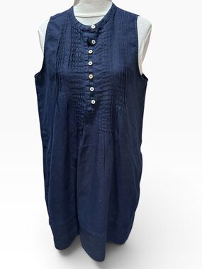 Quince Navy Sleeveless Midi Dress with Pintuck Front